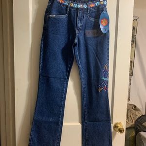 Vintage R.V.T. Serve Piping Hot Aztec Dragonfly Embroidered Straight Leg Jeans